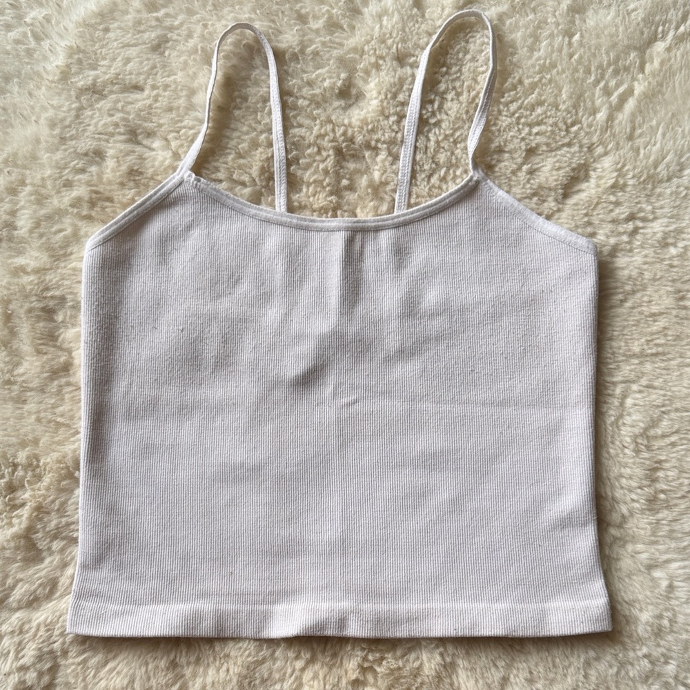 FP Movement by Free People white Ribbed Spaghetti Strap Crop Cami